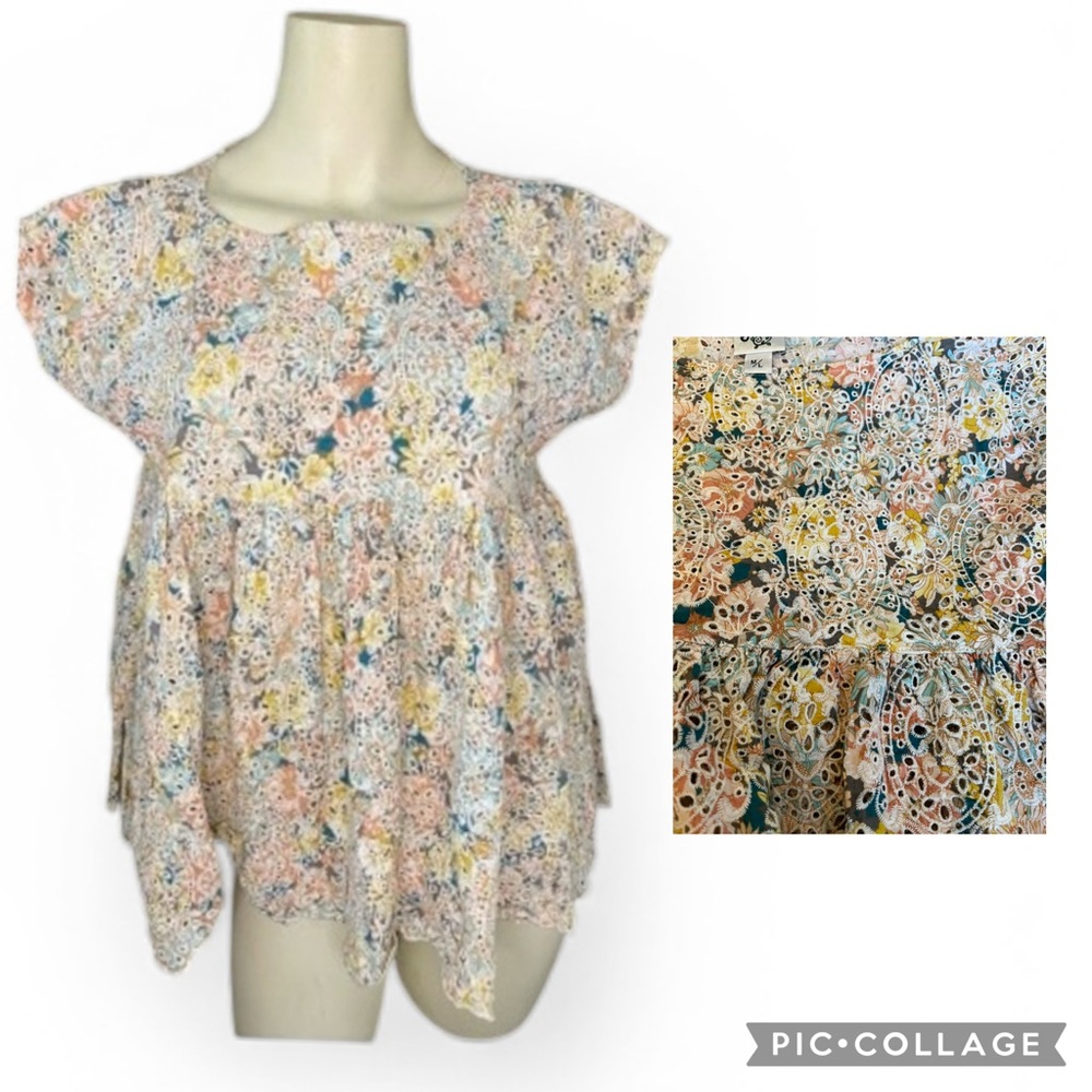 Ivy Jane Floral Eyelet Baby Doll Cotton Top Medium Large